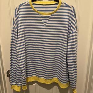 Amazing Striped Blue and White Sweatshirt with Yellow Accents Size XL